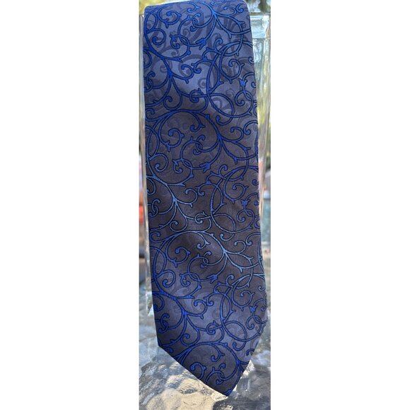 Vintage Alfani Paisley Blue Gray Silk Neck Tie - Picture 1 of 6